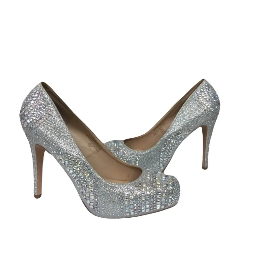 Silver Rhinestone Bling Platform Stilettos Size 8